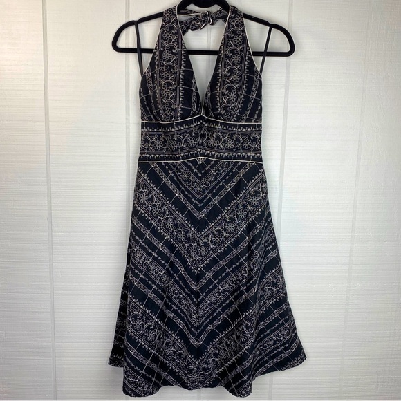 White House Black Market Dresses & Skirts - White House Black Market Floral Embroidered V-neck Halter Tie Top A-line Dress 2